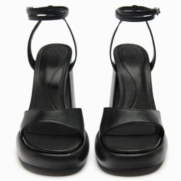 ZARA HIGH-HEEL PLATFORM SANDALS BLACK SIZE 6.5 | 3307/110 - Picture 3 of 13